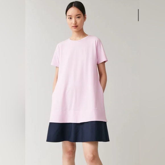 COS Dresses & Skirts - COS T-Shirt Dress With Contrast Hem Purple Navy With pockets Cotton Size Medium